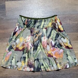 Ted Baker Green and Purple Pleated Tulip Floral Mini Skirt